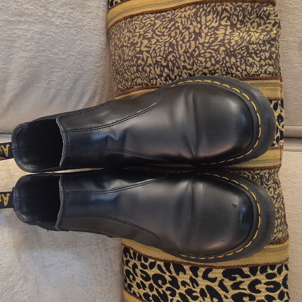 Dr. Martens Black Leather Boots with Gold Accents. CHELSEA BOOT